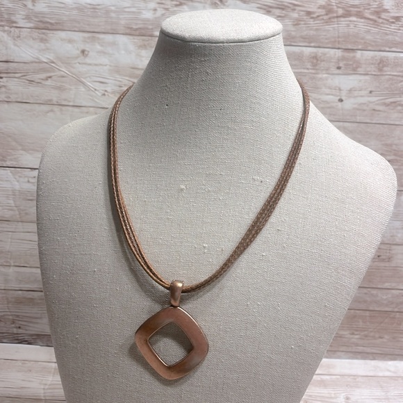 Premier Designs Leather Necklace Copper Pendant Choker - Picture 3 of 7
